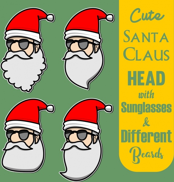 cute santa claus head with differen beards