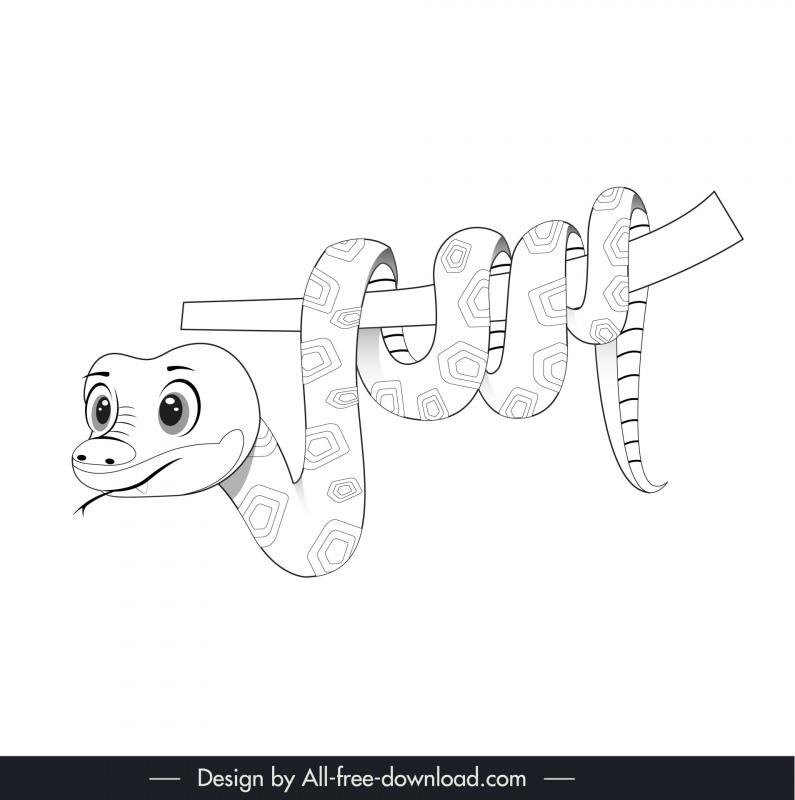 cute snake design elements handdrawn outline  
