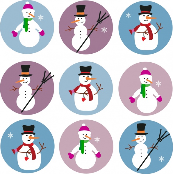 Snowman icons cute colored design circles isolation Free vector in Encapsulated PostScript eps ...