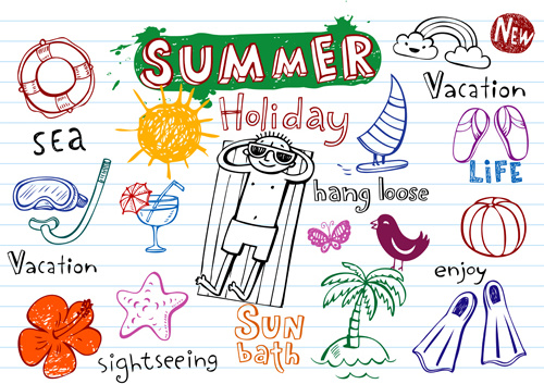 cute summer holiday hand drawing elements vector