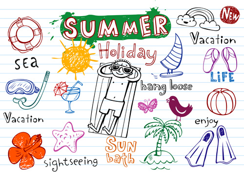 cute summer holiday hand drawing elements vector 