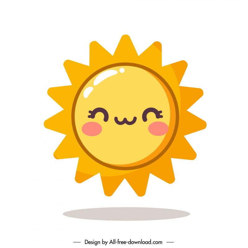 cute sun smiling design elements flat stylized cartoon 