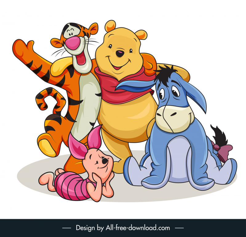 cute winnie the pooh characters icons flat cartoon design