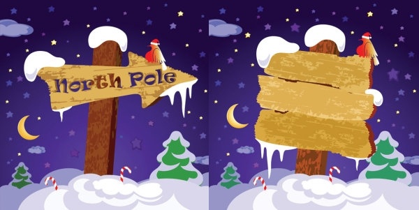 cute wooden sign vector on snow