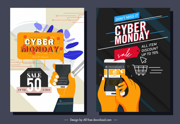 cyber monday posters digital trading technology sketch