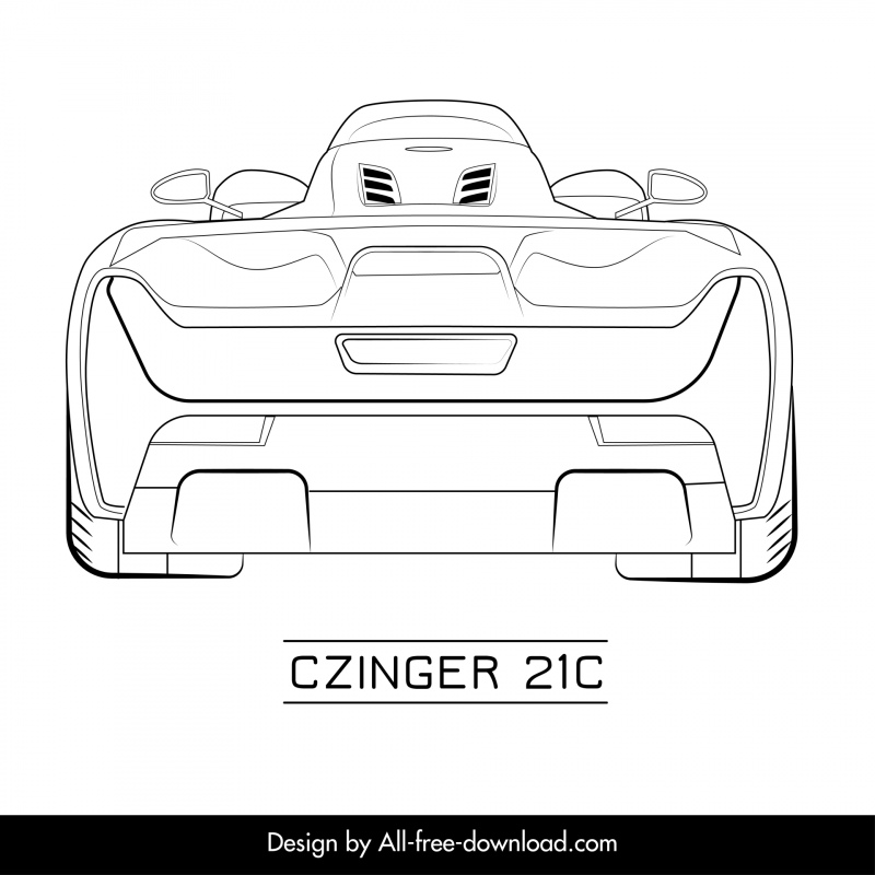 czinger 21c car model icon flat black white symmetric handdrawn rear view sketch