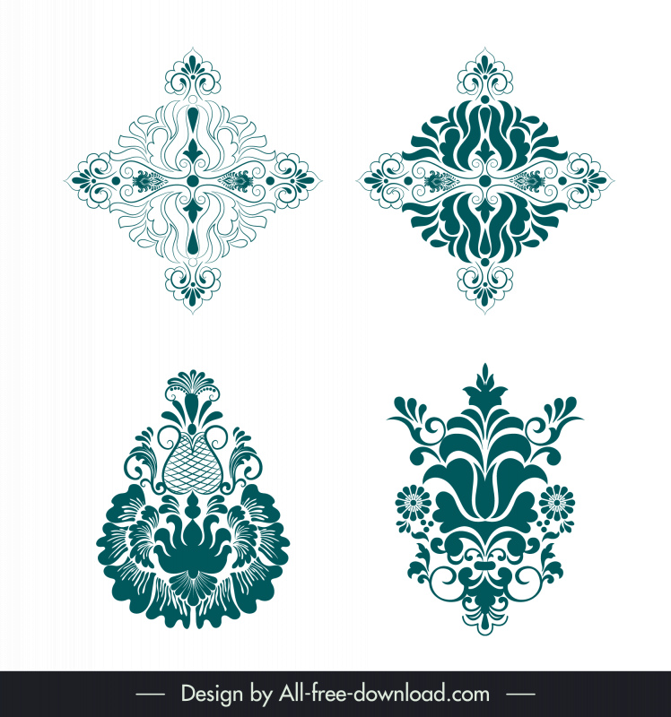  damask ornamental elements sets elegant classic symmetry