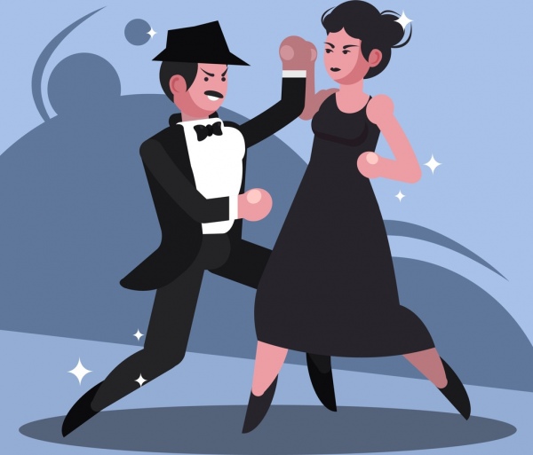 dance painting elegant couple icon cartoon design
