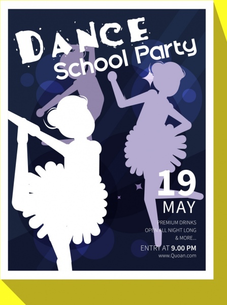 dance party banner baelerina icons silhouette bokeh design