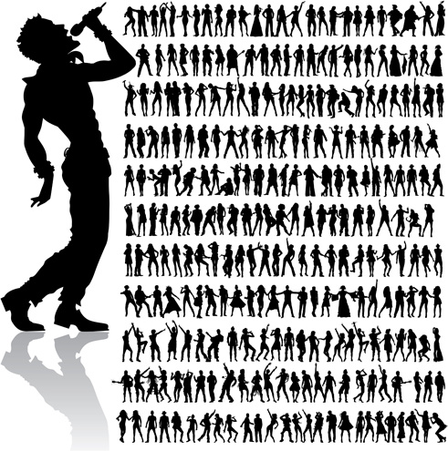 dancing and singing people silhouettes vector graphics