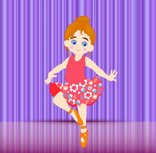 dancing girl background cute colored cartoon style