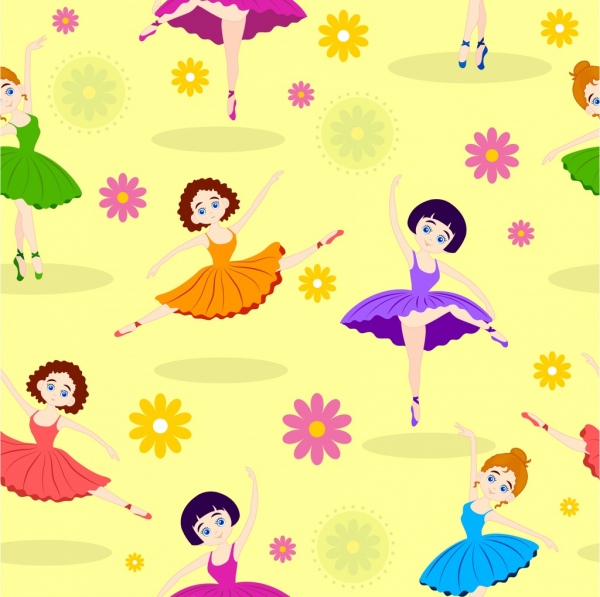 dancing girls background colorful design flowers decoration
