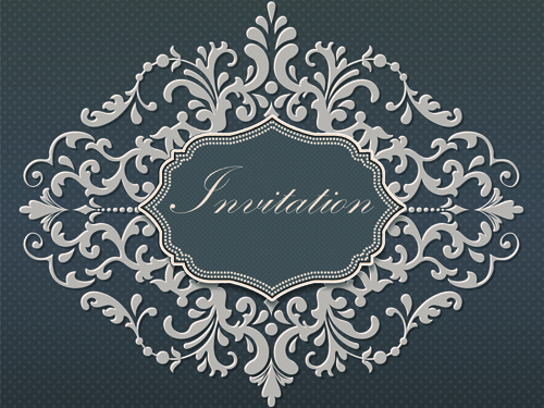 dark gray floral invitation cards vector