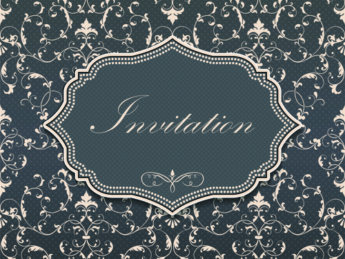 dark gray floral invitation cards vector