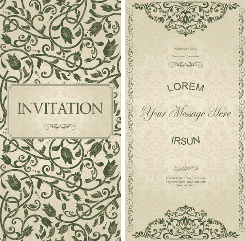 dark green floral vintage invitation cards vector