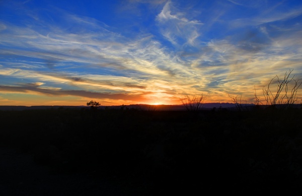 dark sunset over the desert at big bend national park texas