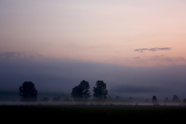 dawn dusk evening fog landscape mist moon morning