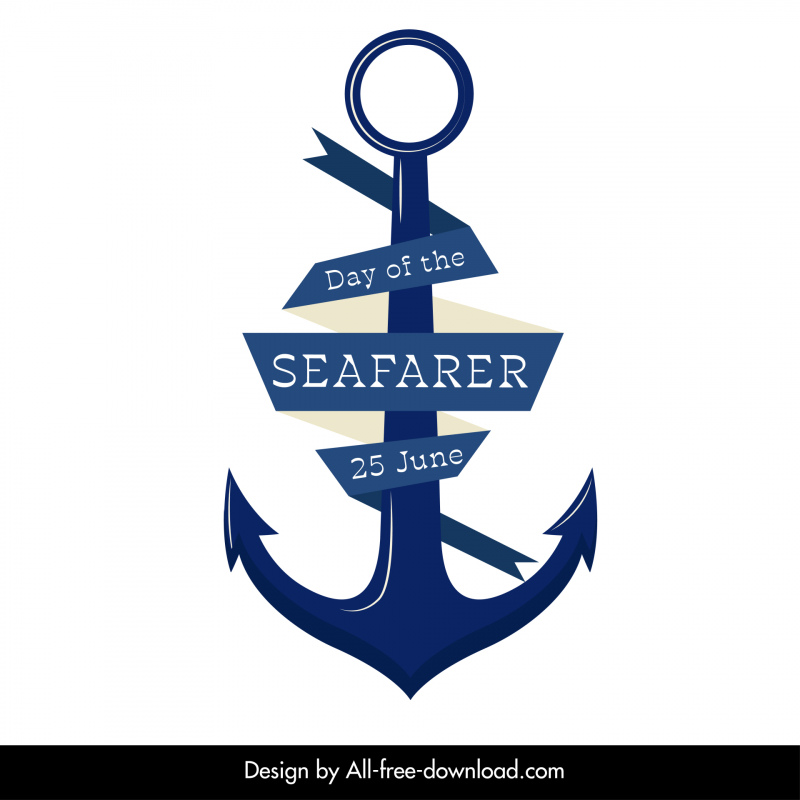 day of seafarer logotype anchor ribbon sketch 3d symmetric design