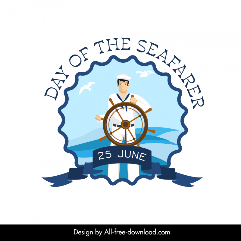 day of seafarer logotype flat sailor sketch isolated design 
