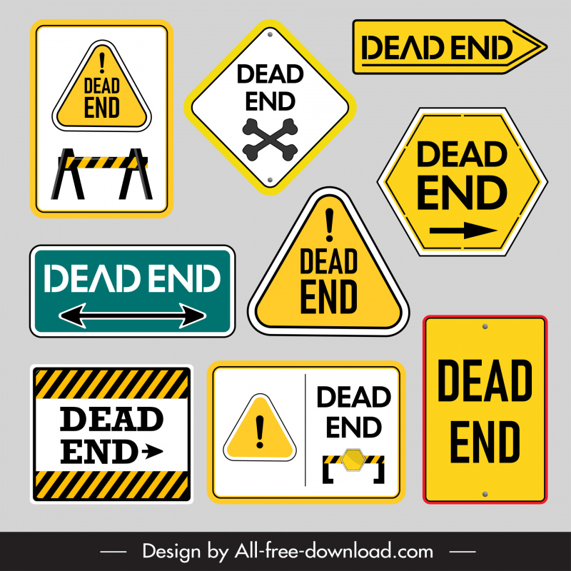 dead end sign board templates flat geometric shapes sketch barrier bones arrows decor