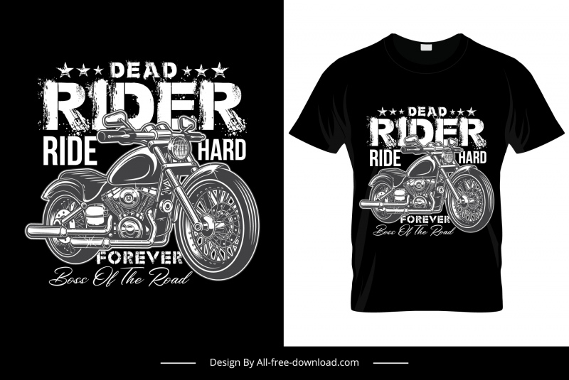 dead rider ride hard tshirt template retro dark motorbike texts decor