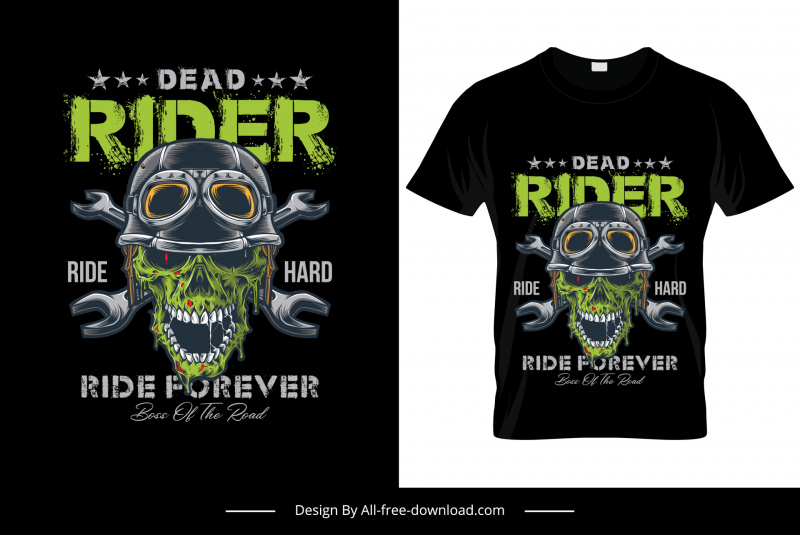 dead rider ride hard tshirt template scary design retro skull helmet wrench decor