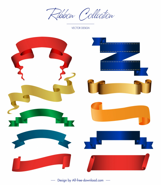 decor ribbon collection shiny modern 3d curled sketch