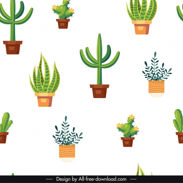 decorated plants pattern bright colored flat pots sketch