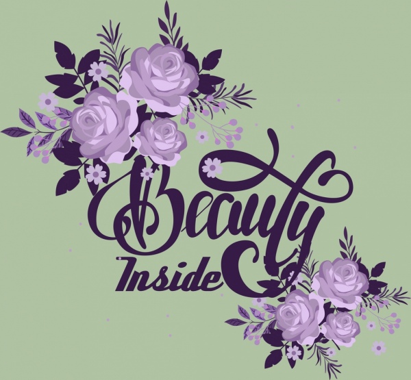 decorative background beauty theme violet flowers calligraphic design