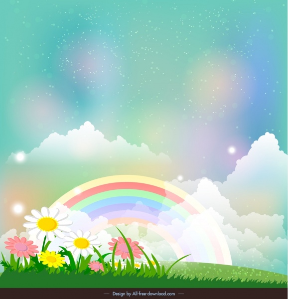 decorative background flower field rainbow decor colorful sparkles