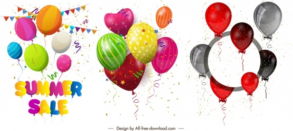 decorative balloon icons colorful eventful design