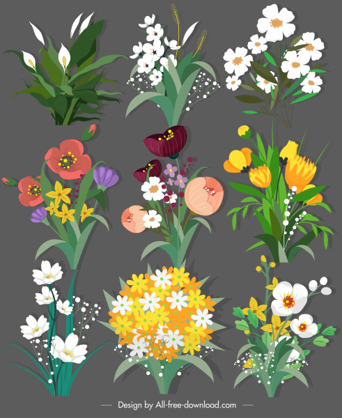 decorative botany icons colorful classical sketch