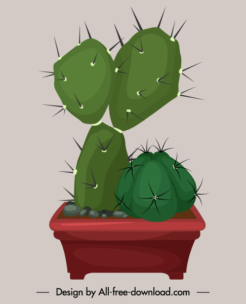 decorative cacti plant pot icon colored classic design