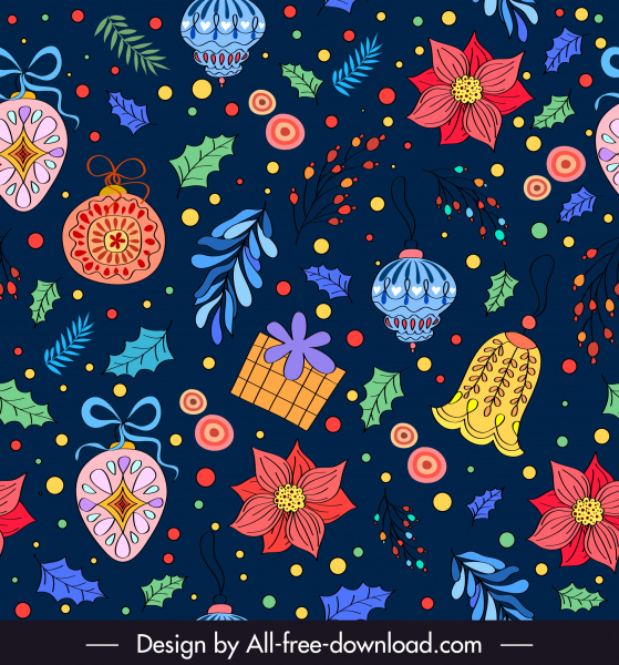 decorative christmas background colorful classical handdrawn elements