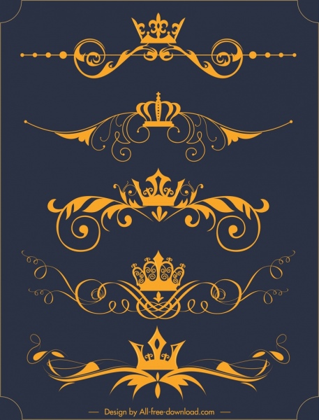 decorative elements royal crown yellow symmetric decor