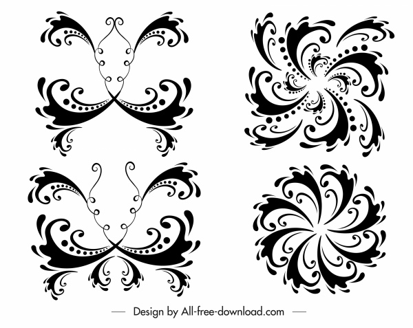 decorative elements templates black white symmetric curves sketch