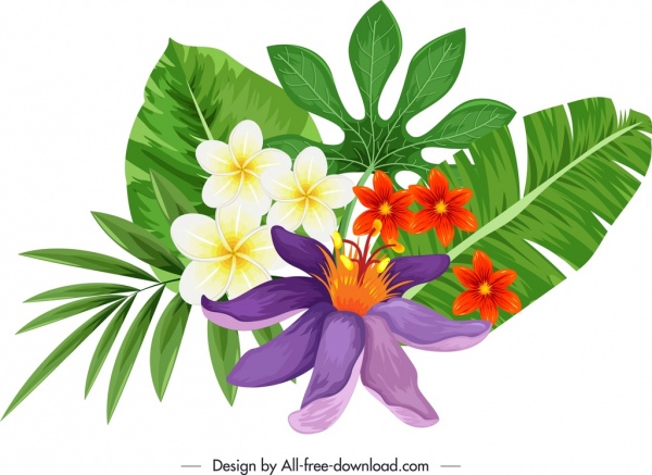 decorative flower icon colorful petals leaves sketch