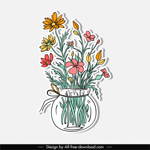 decorative flower vase icon classic colorful handdrawn sketch