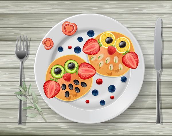 decorative fruits on dish vector illustration