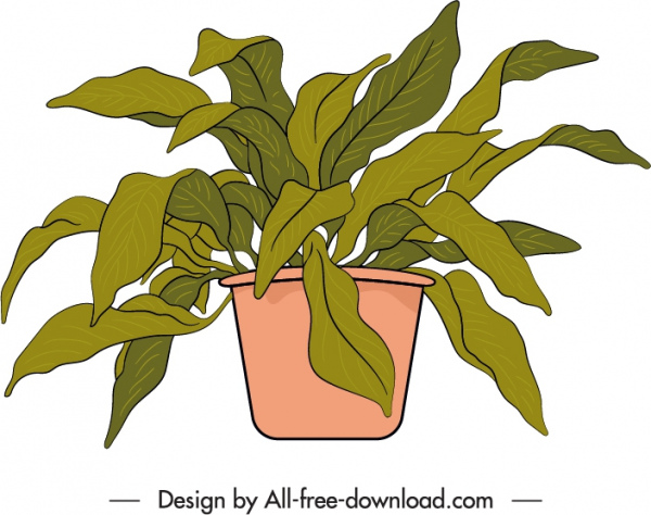 decorative houseplant icon potted leaves sketch handdrawn classic