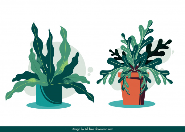 decorative houseplant icons colored classical design