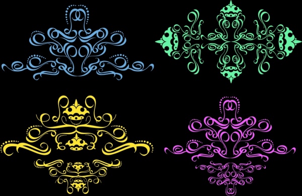 decorative icons collection colorful classical curves design