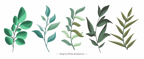 decorative leaf icons classical handdrawn green sketch