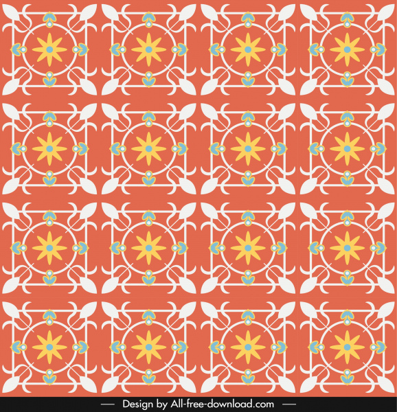 decorative pattern colorful retro design repeating symmetric sketch