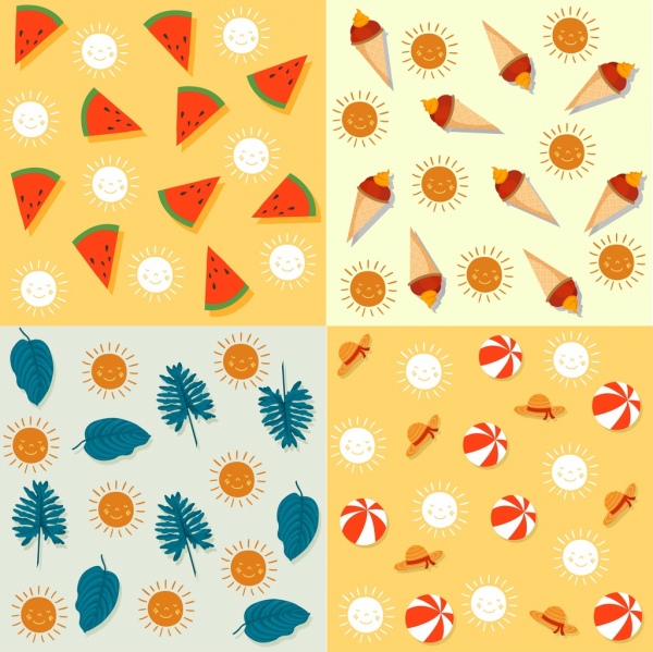 decorative pattern sets summer theme repeating icons decor