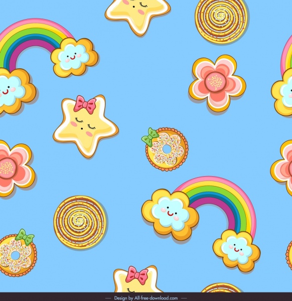 decorative pattern stylized rainbow star clouds colorful design