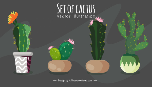 decorative plant background cactus pots sketch colorful classic