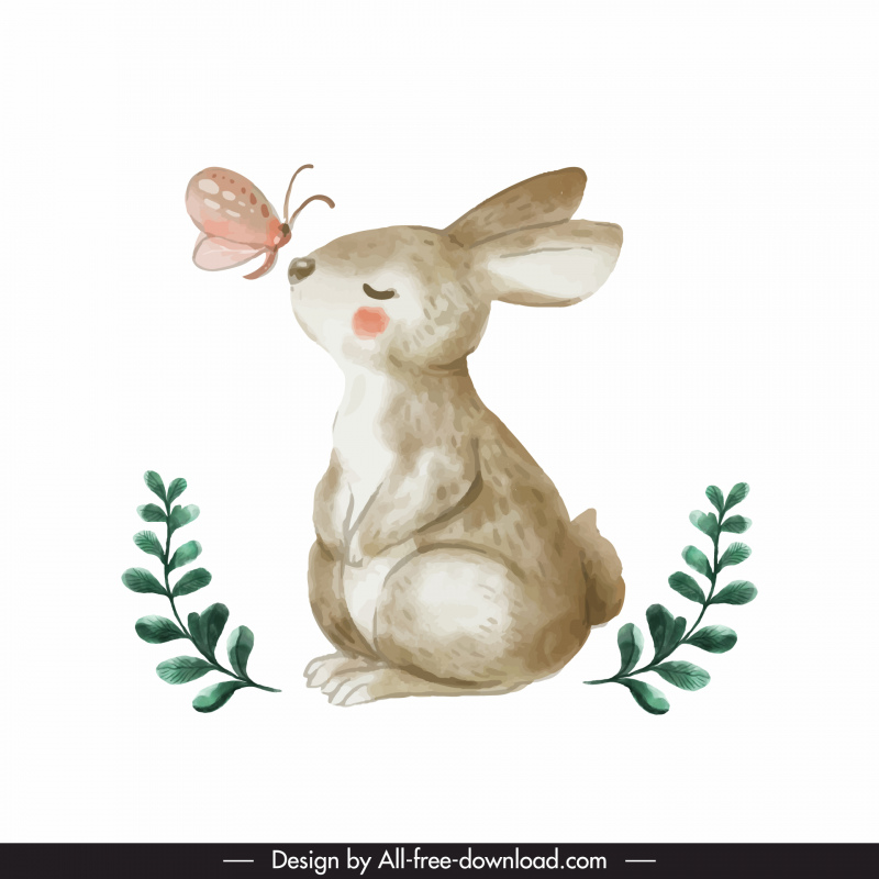 decorative rabbit icon elegant cute classic handdrawn sketch