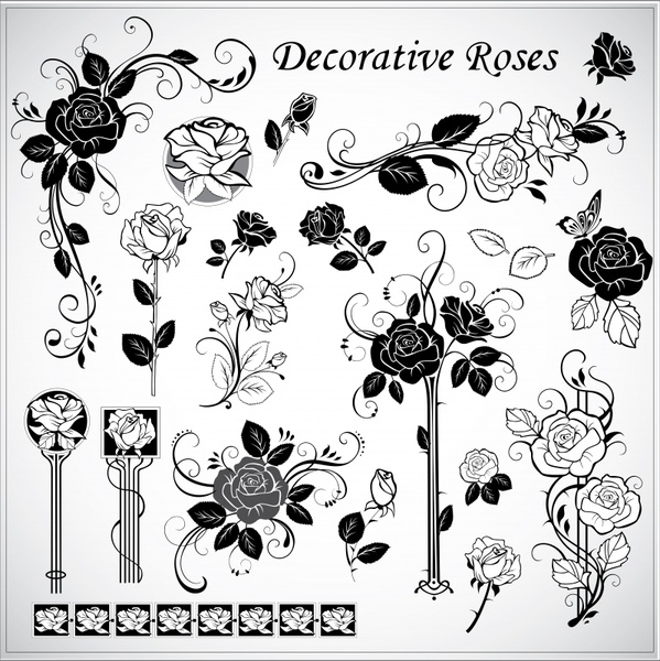 roses decor elements elegant black white vintage