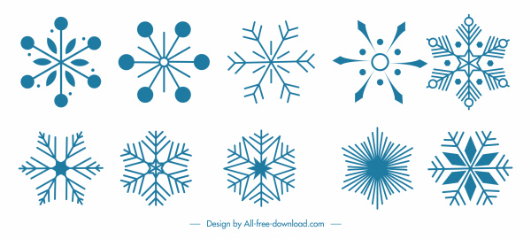 decorative snowflakes icons flat symmetrical design